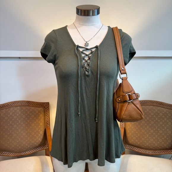 Hollister Tops - Olive Green Chic Babydoll Lace-Up Top